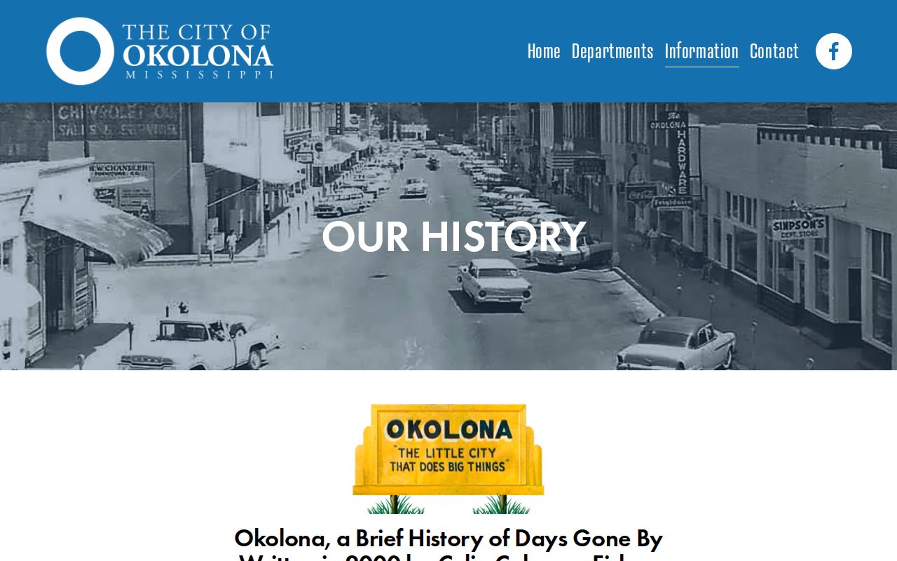 Okolona history page describing the 1866 Chickasaw County judicial district split behind city and county warrant routing
